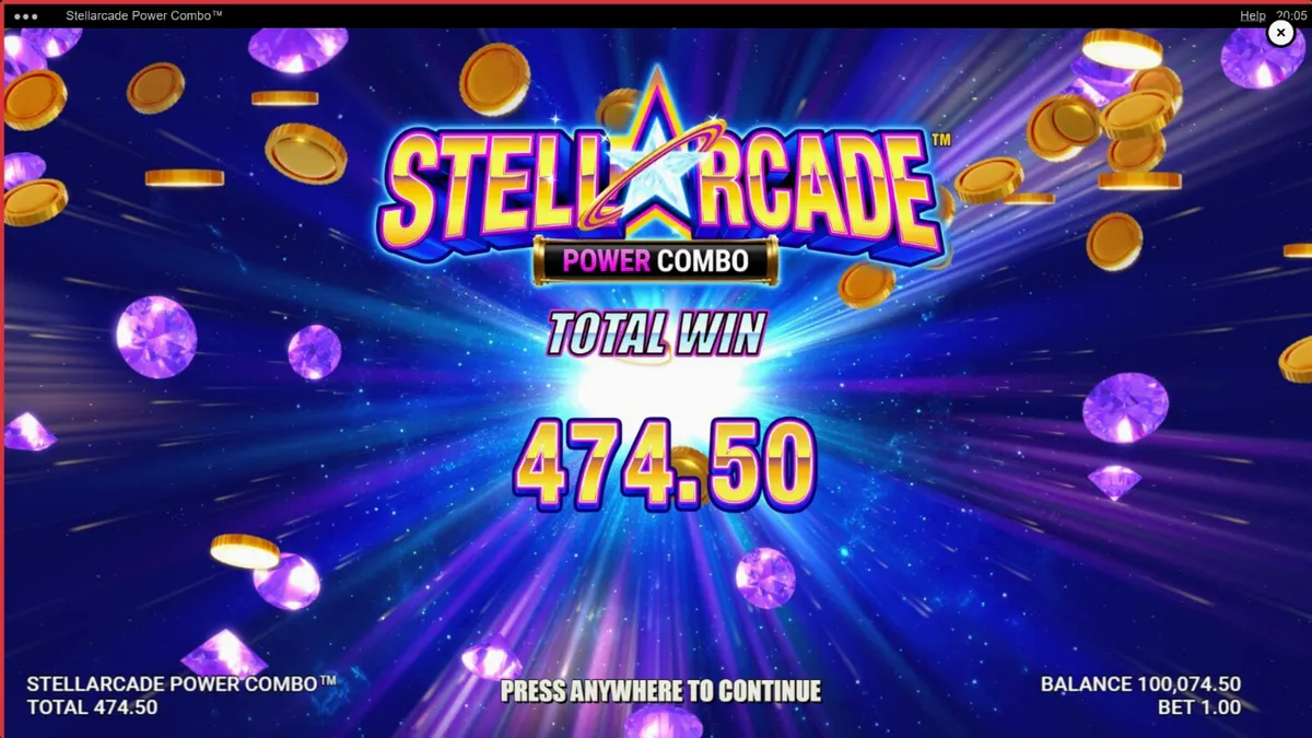 Interface neon e futurista do slot Stellarcade Power Combo com elementos espaciais