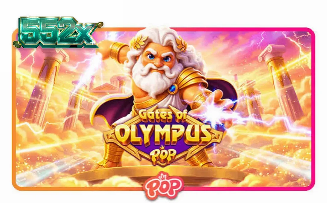 Interface do slot Gates of Olympus POP com Zeus e símbolos dourados
